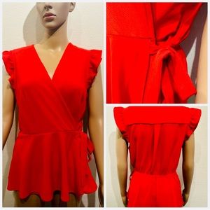 EUC Women’s Red V-Neck Blouse, Size XL